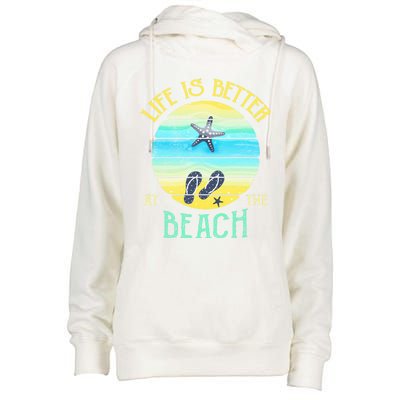 Life Is Better At The Beach Vacay Flipgiftflops Vacation Vibes Cool Gift Womens Funnel Neck Pullover Hood