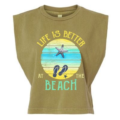 Life Is Better At The Beach Vacay Flipgiftflops Vacation Vibes Cool Gift Garment-Dyed Women's Muscle Tee