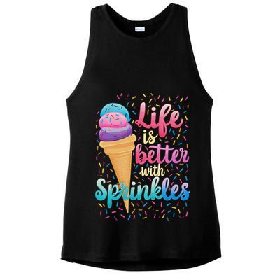 Life Is Better With Sprinkles Cute Sweet Ice Cream Summer Ladies PosiCharge Tri-Blend Wicking Tank