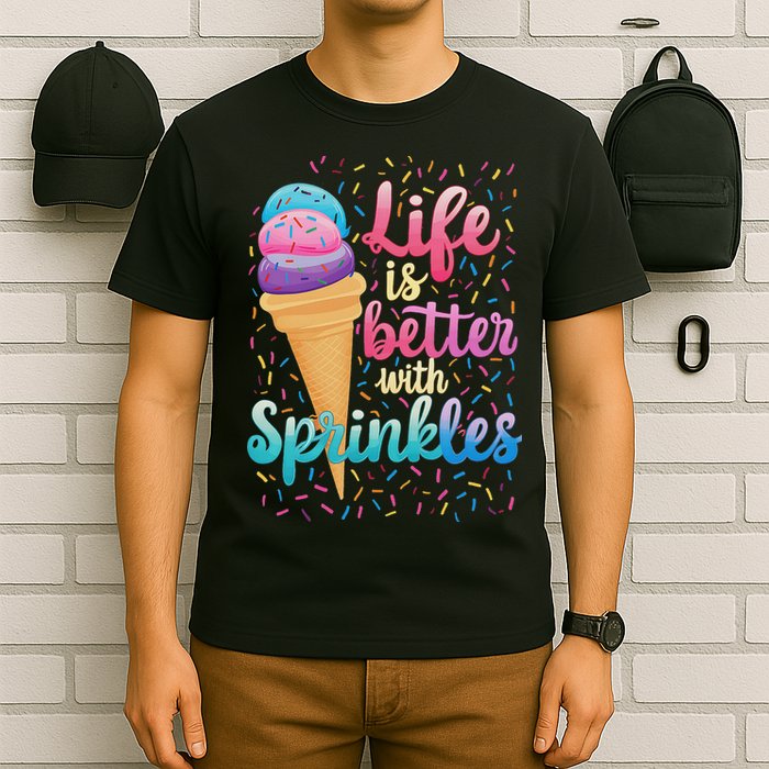 Life Is Better With Sprinkles Cute Sweet Ice Cream Summer T-Shirt