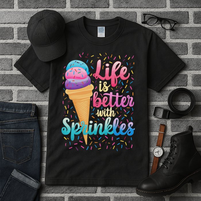 Life Is Better With Sprinkles Cute Sweet Ice Cream Summer Tall T-Shirt