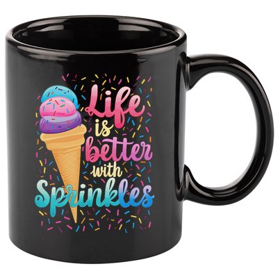 Life Is Better With Sprinkles Cute Sweet Ice Cream Summer 11oz C Handle Ceramic Mug