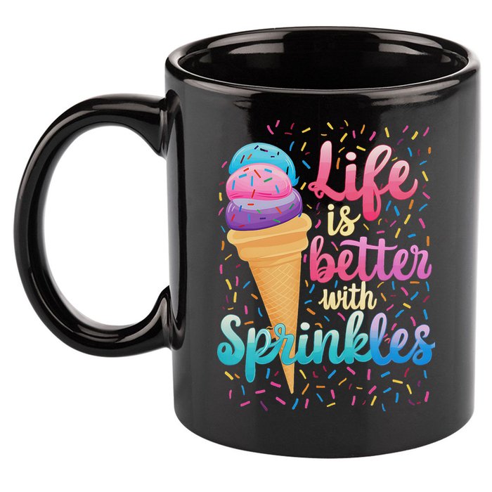 Life Is Better With Sprinkles Cute Sweet Ice Cream Summer 11oz C Handle Ceramic Mug