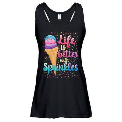 Life Is Better With Sprinkles Cute Sweet Ice Cream Summer Ladies Essential Flowy Tank