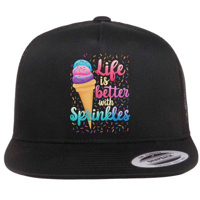 Life Is Better With Sprinkles Cute Sweet Ice Cream Summer Flat Bill Trucker Hat