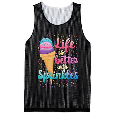 Life Is Better With Sprinkles Cute Sweet Ice Cream Summer Mesh Reversible Basketball Jersey Tank
