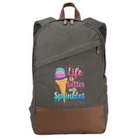 Life Is Better With Sprinkles Cute Sweet Ice Cream Summer Cotton Canvas Backpack