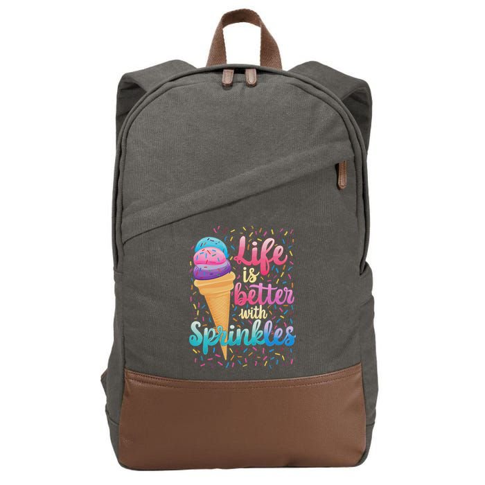 Life Is Better With Sprinkles Cute Sweet Ice Cream Summer Cotton Canvas Backpack
