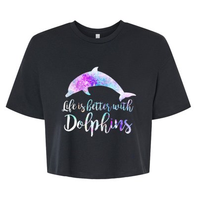 Life Is Better With Dolphins Vintage Dolphin Lover Graphic Bella+Canvas Jersey Crop Tee