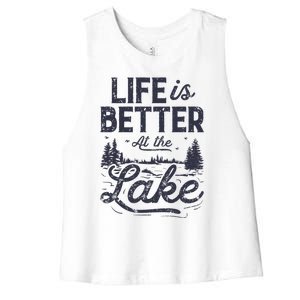 Life Is Better At Lake Great Gift Fishing Boating Sailing Funny Gift Women's Racerback Cropped Tank