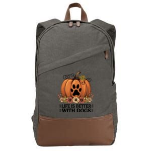 Life Is Better With Dogs Fall Pumpkins Cotton Canvas Backpack