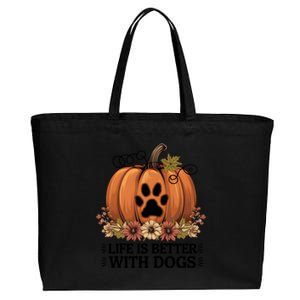 Life Is Better With Dogs Fall Pumpkins Cotton Canvas Jumbo Tote