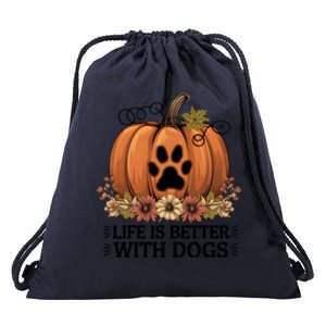 Life Is Better With Dogs Fall Pumpkins Drawstring Bag