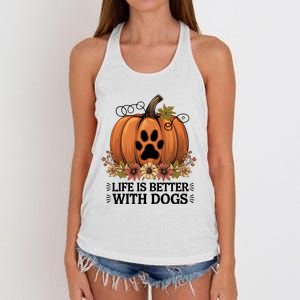 Life Is Better With Dogs Fall Pumpkins Women's Knotted Racerback Tank