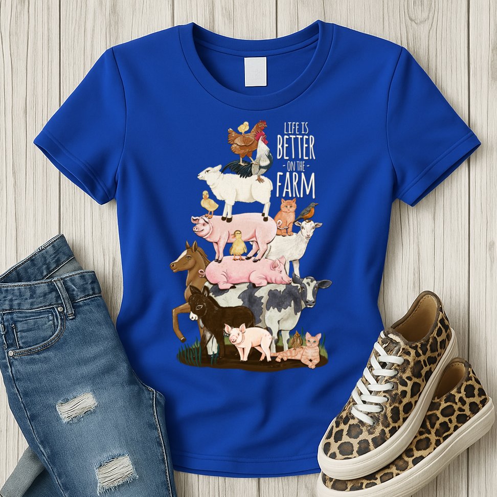 Life Is Better On The Farm Cute Animals Country Farm Girl Gift Womens T-Shirt