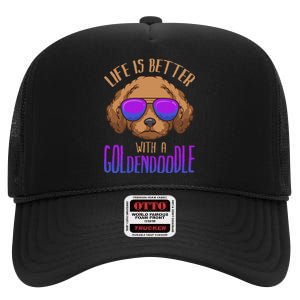 Life Is Better With A Goldendoodle Cute Doodle Dog High Crown Mesh Back Trucker Hat