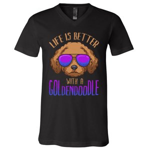 Life Is Better With A Goldendoodle Cute Doodle Dog V-Neck T-Shirt