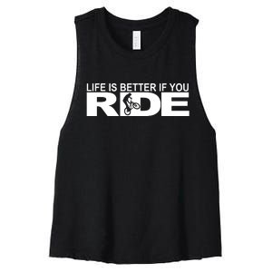 Life Is Better If You Ride Mountain Bike Women's Racerback Cropped Tank