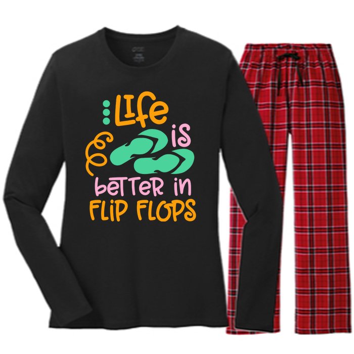 Life Is Better In Flip Flops Women's Long Sleeve Flannel Pajama Set 