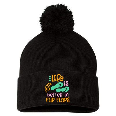 Life Is Better In Flip Flops Pom Pom 12in Knit Beanie