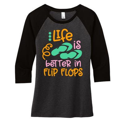 Life Is Better In Flip Flops Women's Tri-Blend 3/4-Sleeve Raglan Shirt