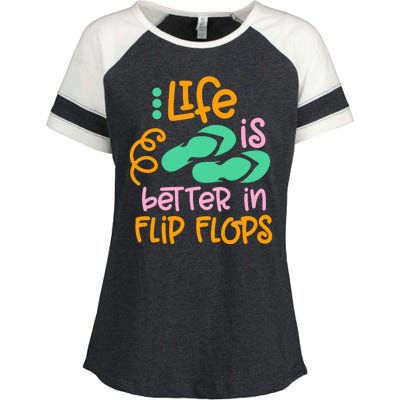 Life Is Better In Flip Flops Enza Ladies Jersey Colorblock Tee