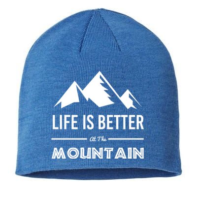 Life Is Better At The Mountain Skiing Snowboarding Funny Gift Sustainable Beanie