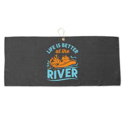 Life Is Better At The River White Water Rafting Cool Gift Large Microfiber Waffle Golf Towel