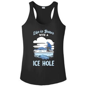 Life Is Better Ice Fishing Ice Hole Snow Fishing Fisher Gift Ladies PosiCharge Competitor Racerback Tank