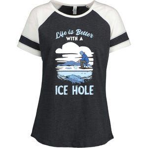 Life Is Better Ice Fishing Ice Hole Snow Fishing Fisher Gift Enza Ladies Jersey Colorblock Tee