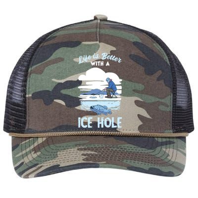 Life Is Better Ice Fishing Ice Hole Snow Fishing Fisher Gift Retro Rope Trucker Hat Cap