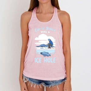 Life Is Better Ice Fishing Ice Hole Snow Fishing Fisher Gift Women's Knotted Racerback Tank