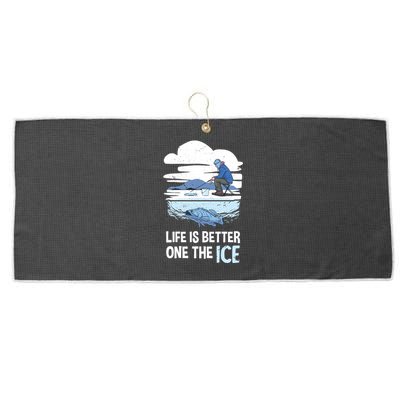 Life Is Better Ice Hole Snow Fishing Fisher Gift Large Microfiber Waffle Golf Towel