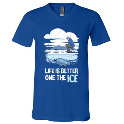 Life Is Better Ice Hole Snow Fishing Fisher Gift V-Neck T-Shirt