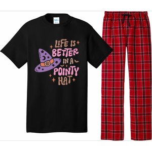 Life Is Better In A Pointy Hat Retro Groovy Halloween Witch Gift Pajama Set