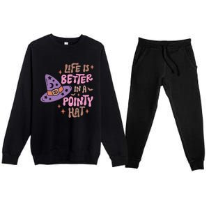 Life Is Better In A Pointy Hat Retro Groovy Halloween Witch Gift Premium Crewneck Sweatsuit Set