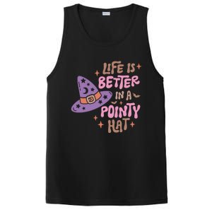 Life Is Better In A Pointy Hat Retro Groovy Halloween Witch Gift PosiCharge Competitor Tank