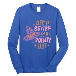 Life Is Better In A Pointy Hat Retro Groovy Halloween Witch Gift Long Sleeve Shirt