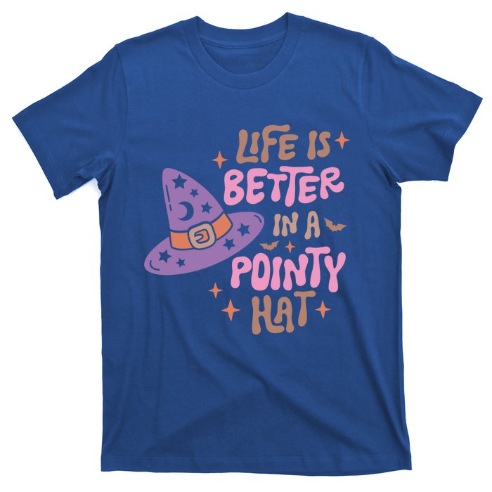 Life Is Better In A Pointy Hat Retro Groovy Halloween Witch Gift T-Shirt