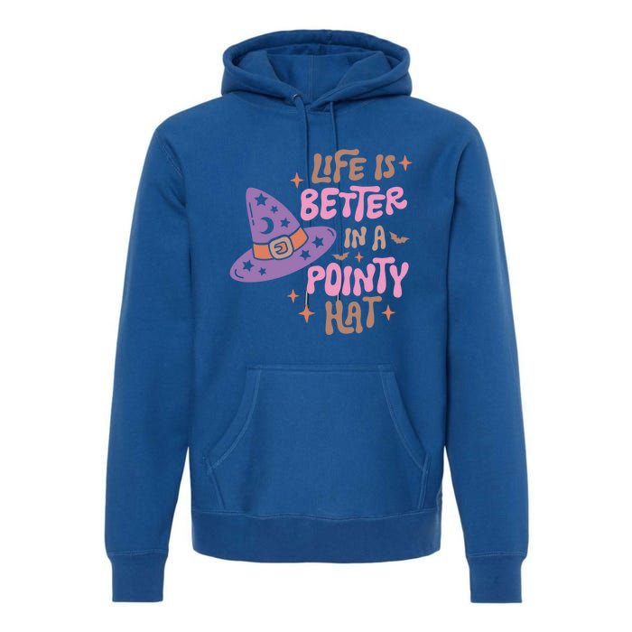 Life Is Better In A Pointy Hat Retro Groovy Halloween Witch Gift Premium Hoodie