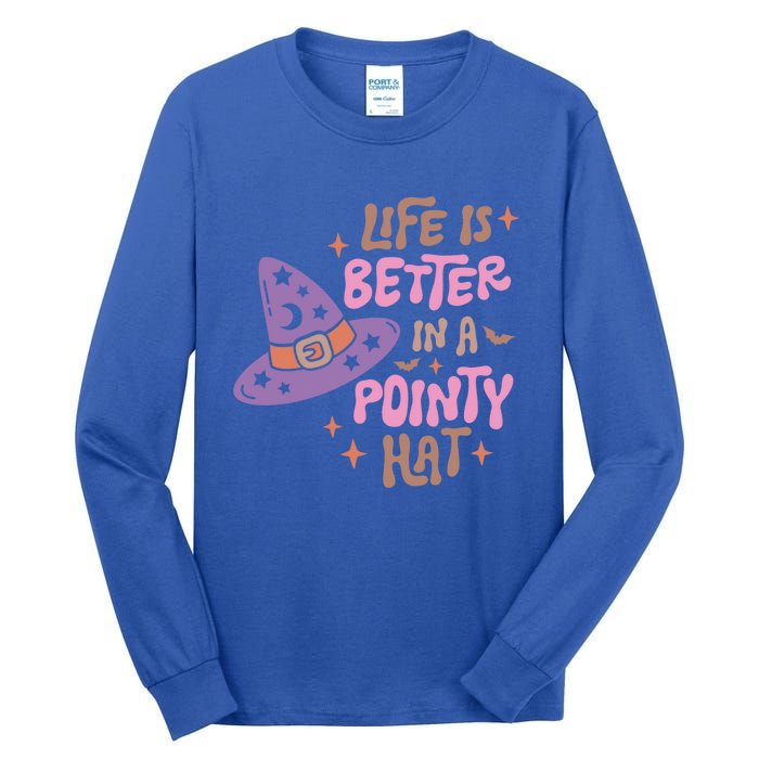 Life Is Better In A Pointy Hat Retro Groovy Halloween Witch Gift Tall Long Sleeve T-Shirt