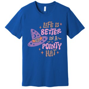 Life Is Better In A Pointy Hat Retro Groovy Halloween Witch Gift Premium T-Shirt