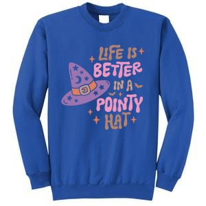 Life Is Better In A Pointy Hat Retro Groovy Halloween Witch Gift Tall Sweatshirt