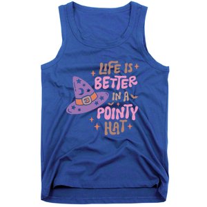 Life Is Better In A Pointy Hat Retro Groovy Halloween Witch Gift Tank Top