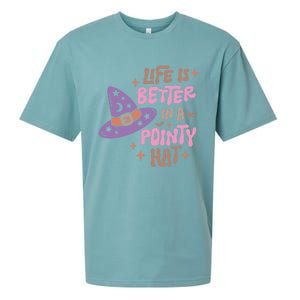 Life Is Better In A Pointy Hat Retro Groovy Halloween Witch Gift Sueded Cloud Jersey T-Shirt