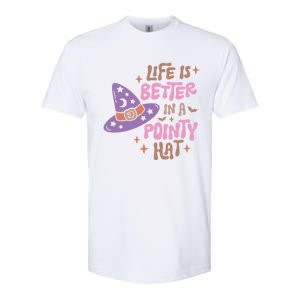 Life Is Better In A Pointy Hat Retro Groovy Halloween Witch Gift Softstyle CVC T-Shirt