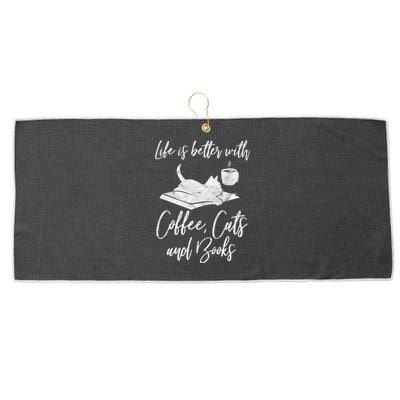 Life Is Better With Books Cats Coffee Bookworm Reading Gift Great Gift Large Microfiber Waffle Golf Towel