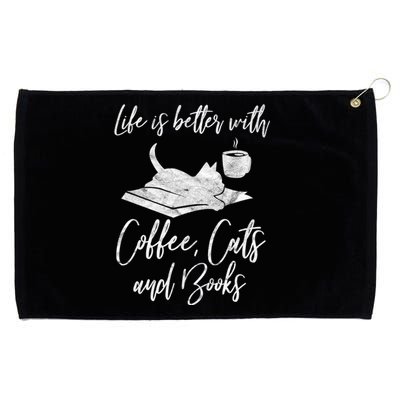 Life Is Better With Books Cats Coffee Bookworm Reading Gift Great Gift Grommeted Golf Towel