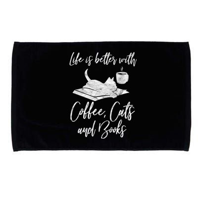 Life Is Better With Books Cats Coffee Bookworm Reading Gift Great Gift Microfiber Hand Towel