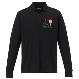 Life Is Better With Sprinkles Sweet Ice Cream Lover Performance Long Sleeve Polo